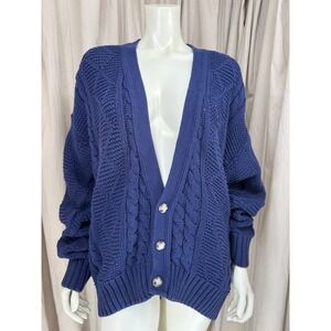 Hunt Club USA Vintage Navy Blue Cable Knit Cotton Cardigan Sweater Large